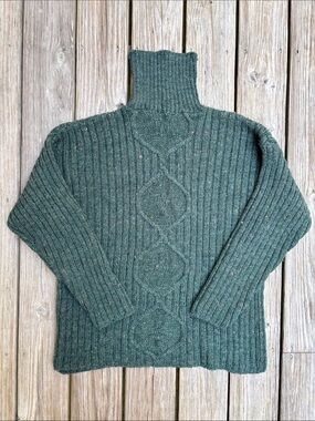 CELTIC COUNTRY | VTG Green Fisherman Chunky Wool Turtleneck Sweater | Size XL